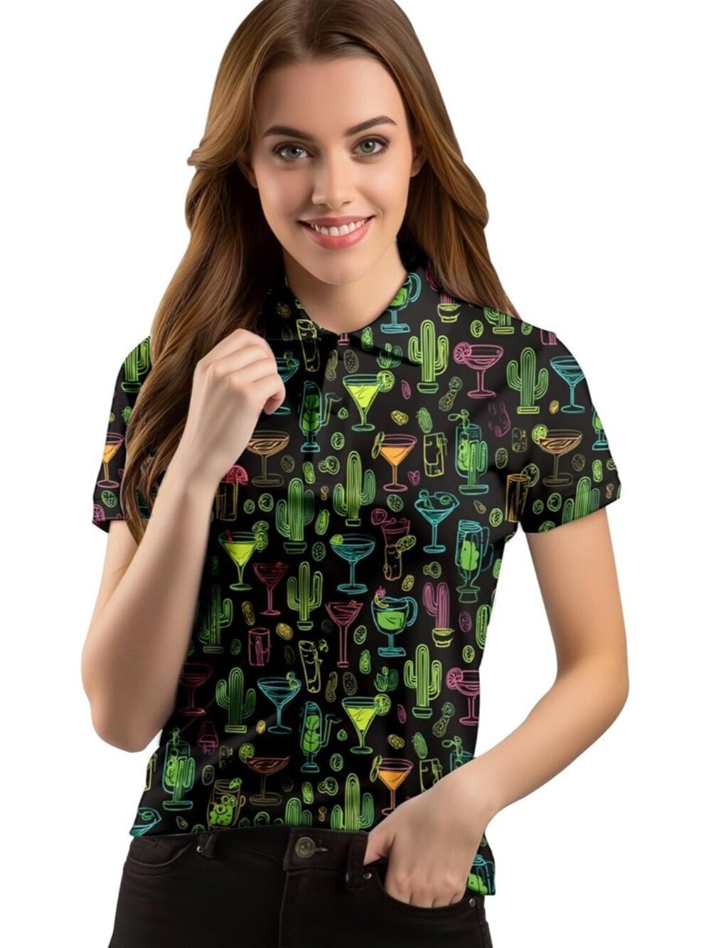 Women Cactus Wine Glass Short Sleeve Quick Dry Tennis Shirts Athletic Yoga Tops
